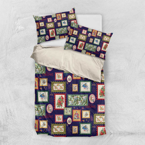 Aussie Birds Christmas La La Land Bedding Set Navy Blue Vintage Stamp Edition - Aussie Hoodie