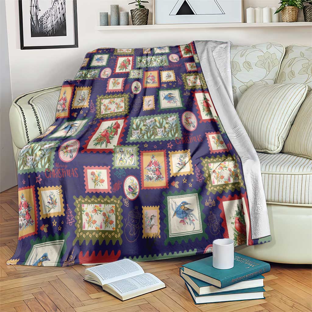 Aussie Birds Christmas La La Land Blanket Navy Blue Vintage Stamp Edition - Aussie Hoodie