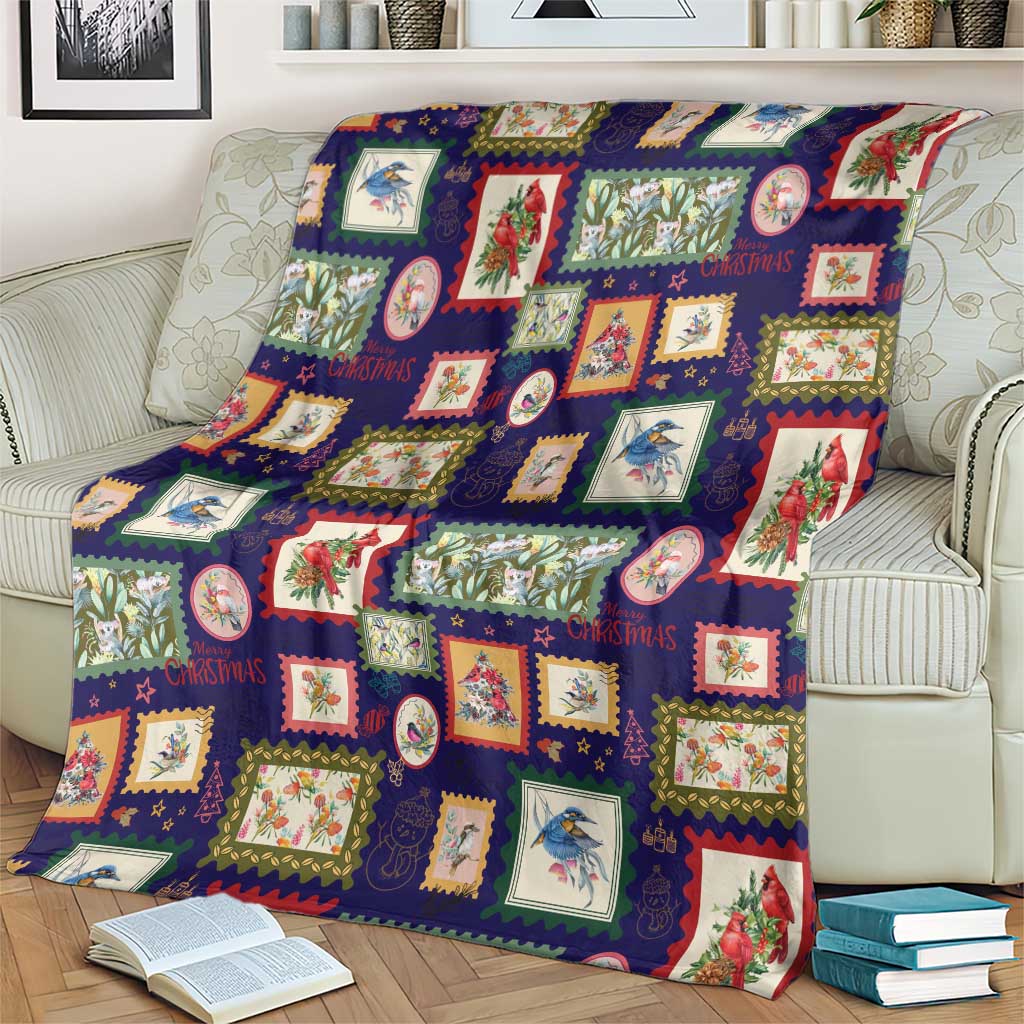 Aussie Birds Christmas La La Land Blanket Navy Blue Vintage Stamp Edition - Aussie Hoodie