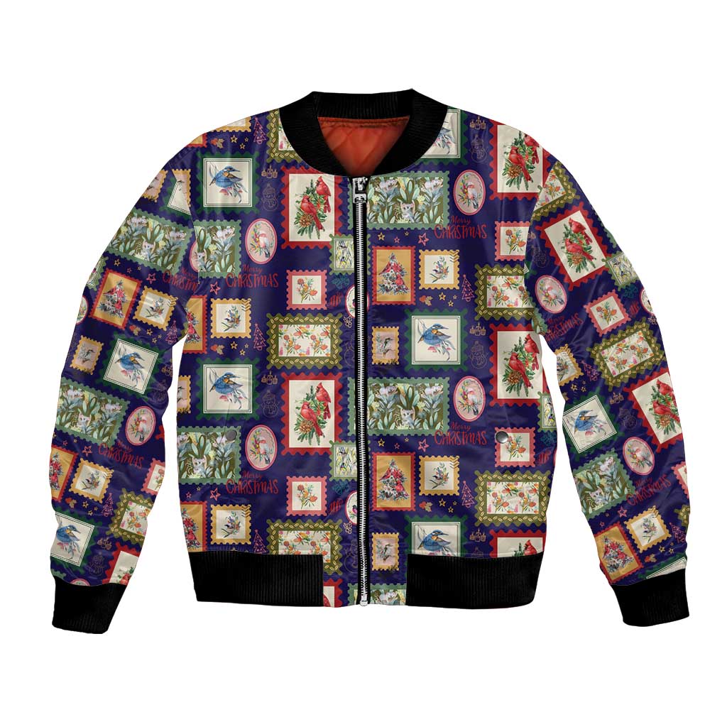 Aussie Birds Christmas La La Land Bomber Jacket Navy Blue Vintage Stamp Edition - Aussie Hoodie