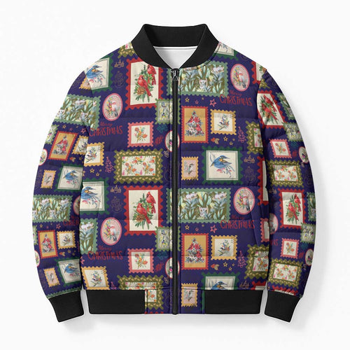 Aussie Birds Christmas La La Land Bomber Puffer Jacket Navy Blue Vintage Stamp Edition - Aussie Hoodie