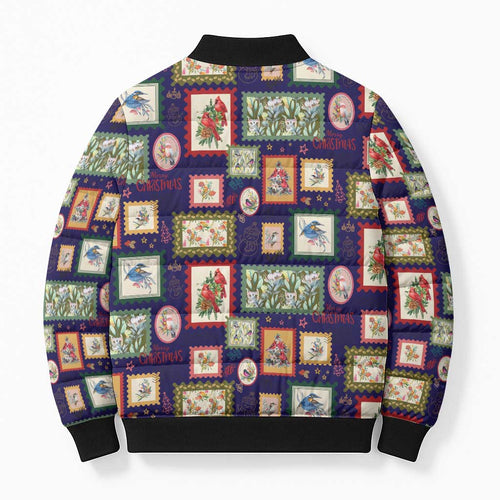 Aussie Birds Christmas La La Land Bomber Puffer Jacket Navy Blue Vintage Stamp Edition - Aussie Hoodie