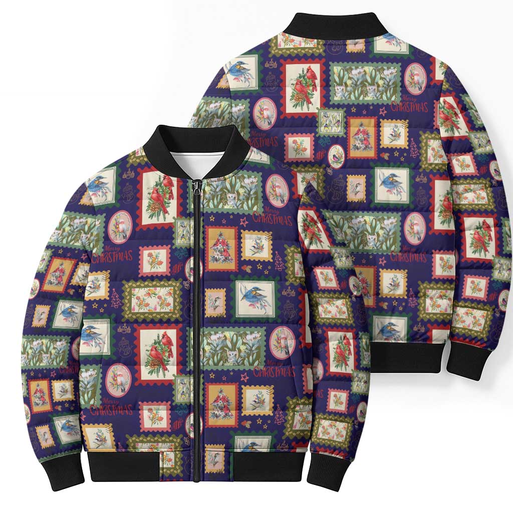 Aussie Birds Christmas La La Land Bomber Puffer Jacket Navy Blue Vintage Stamp Edition - Aussie Hoodie