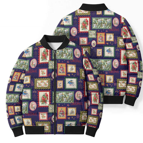 Aussie Birds Christmas La La Land Bomber Puffer Jacket Navy Blue Vintage Stamp Edition - Aussie Hoodie