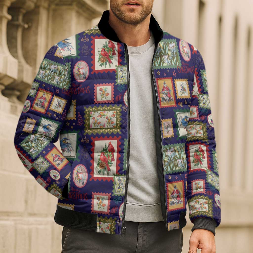 Aussie Birds Christmas La La Land Bomber Puffer Jacket Navy Blue Vintage Stamp Edition - Aussie Hoodie