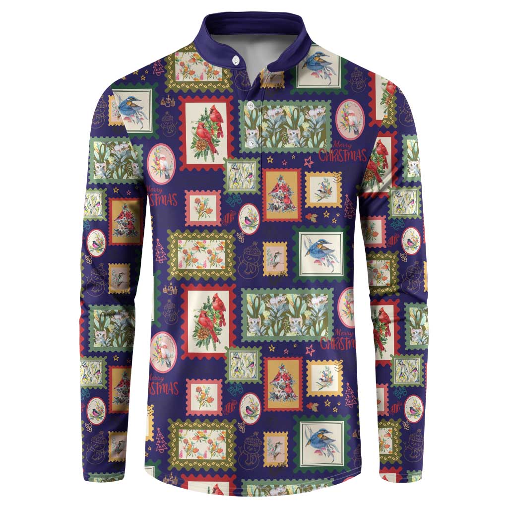 Aussie Birds Christmas La La Land Button Sweatshirt Navy Blue Vintage Stamp Edition - Aussie Hoodie