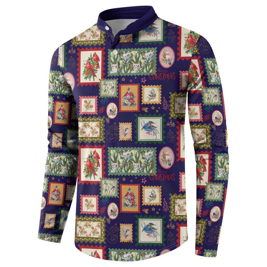 Aussie Birds Christmas La La Land Button Sweatshirt Navy Blue Vintage Stamp Edition - Aussie Hoodie