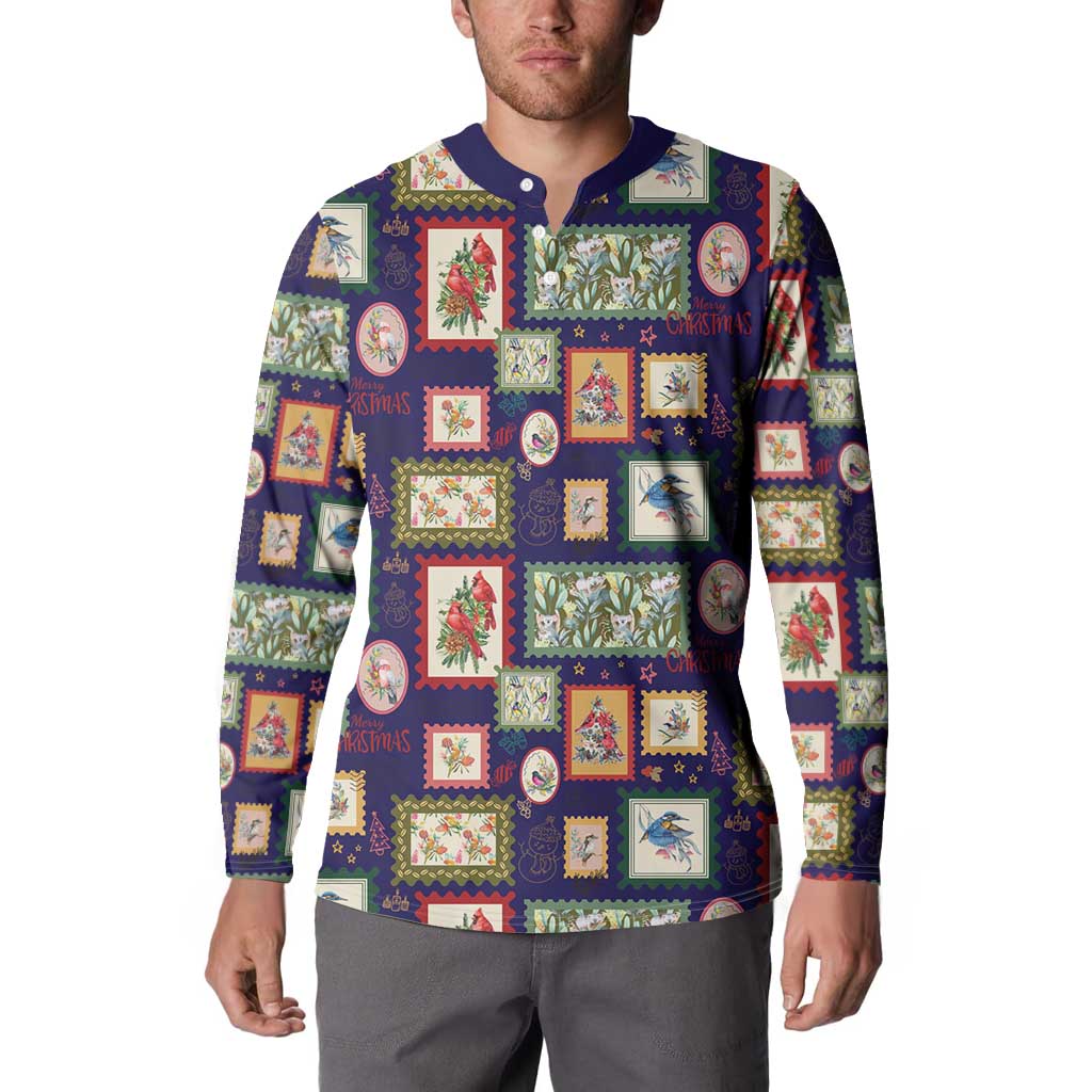 Aussie Birds Christmas La La Land Button Sweatshirt Navy Blue Vintage Stamp Edition - Aussie Hoodie