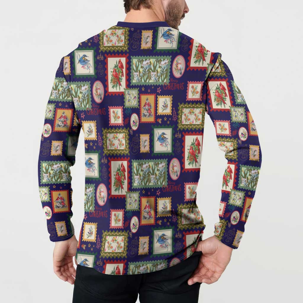 Aussie Birds Christmas La La Land Button Sweatshirt Navy Blue Vintage Stamp Edition - Aussie Hoodie