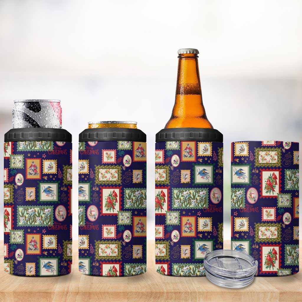 Aussie Birds Christmas La La Land 4 in 1 Can Cooler Tumbler Navy Blue Vintage Stamp Edition - Aussie Hoodie