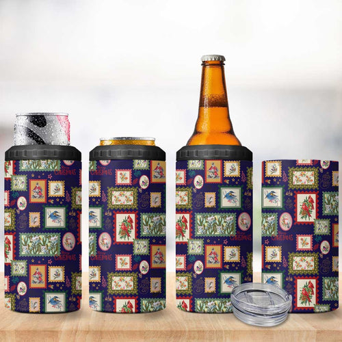 Aussie Birds Christmas La La Land 4 in 1 Can Cooler Tumbler Navy Blue Vintage Stamp Edition - Aussie Hoodie