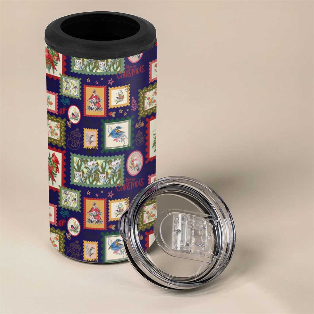 Aussie Birds Christmas La La Land 4 in 1 Can Cooler Tumbler Navy Blue Vintage Stamp Edition - Aussie Hoodie