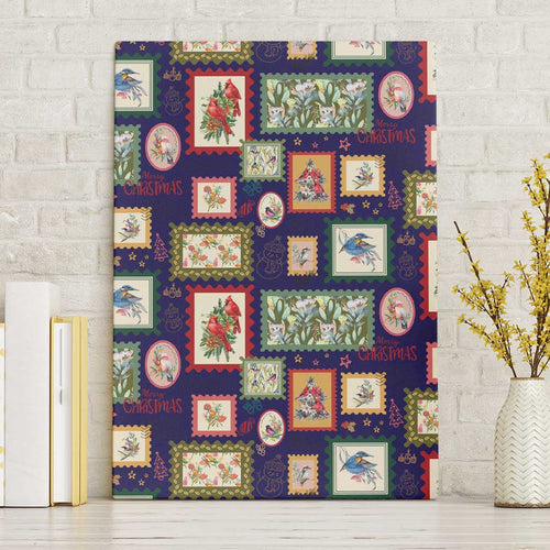 Aussie Birds Christmas La La Land Canvas Wall Art Navy Blue Vintage Stamp Edition - Aussie Hoodie
