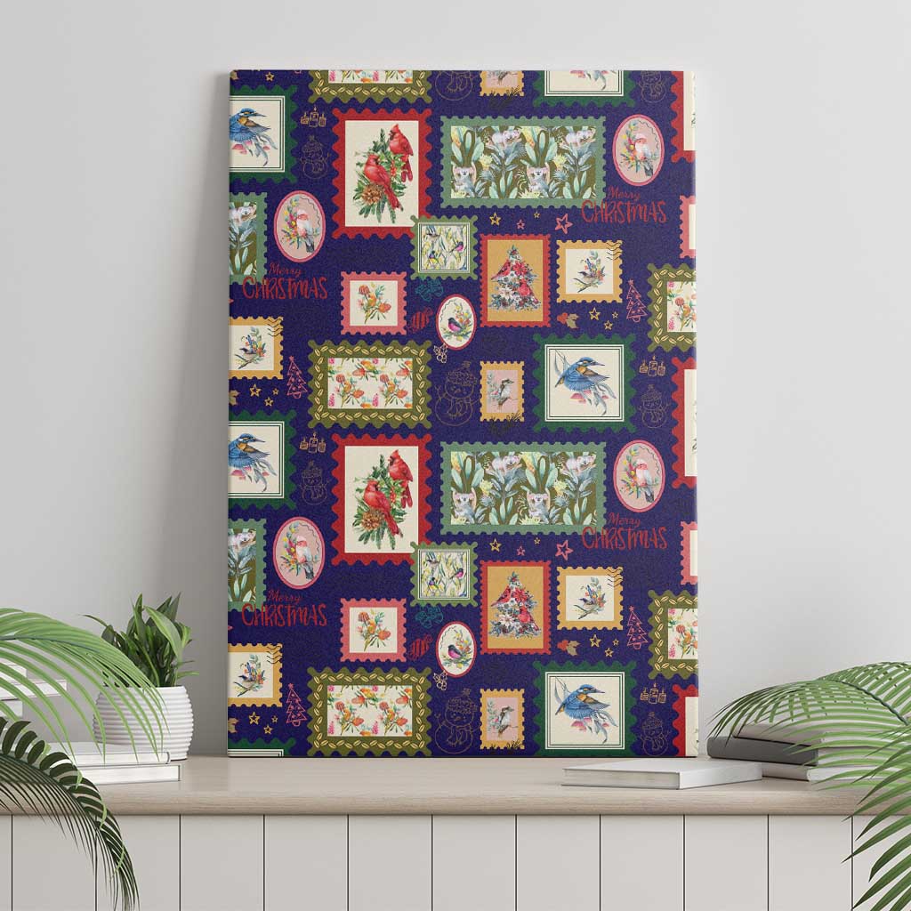 Aussie Birds Christmas La La Land Canvas Wall Art Navy Blue Vintage Stamp Edition - Aussie Hoodie