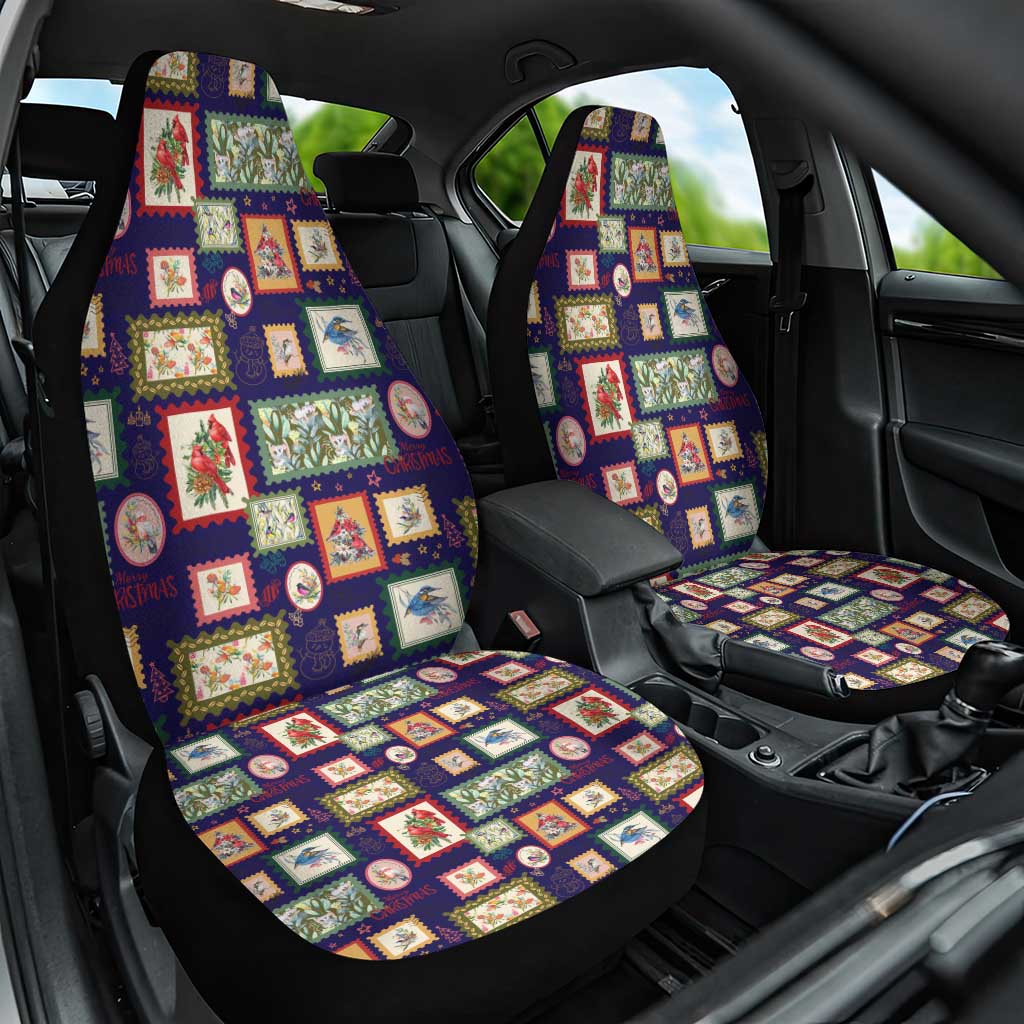 Aussie Birds Christmas La La Land Car Seat Cover Navy Blue Vintage Stamp Edition - Aussie Hoodie