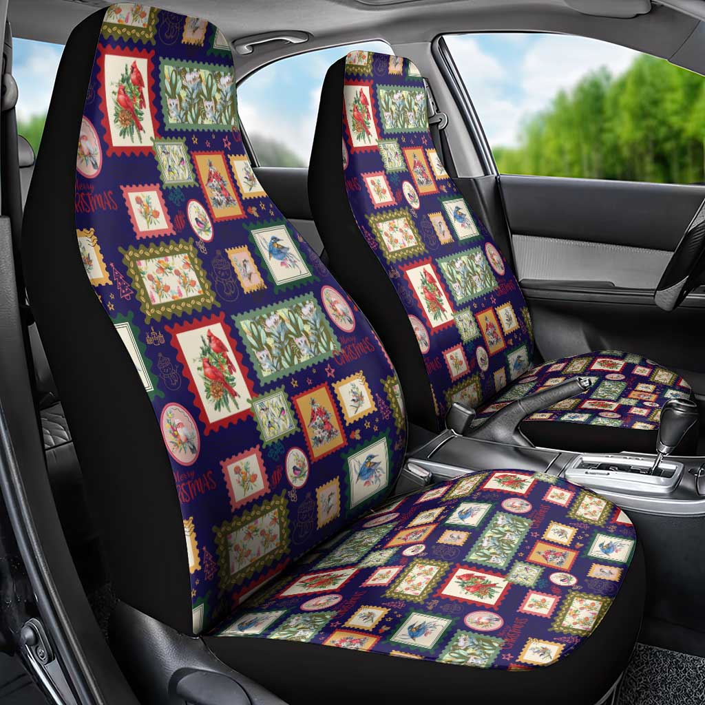 Aussie Birds Christmas La La Land Car Seat Cover Navy Blue Vintage Stamp Edition - Aussie Hoodie