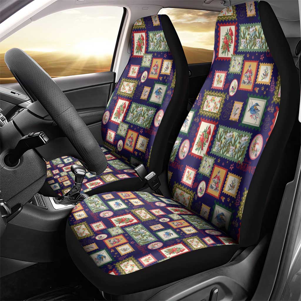 Aussie Birds Christmas La La Land Car Seat Cover Navy Blue Vintage Stamp Edition - Aussie Hoodie