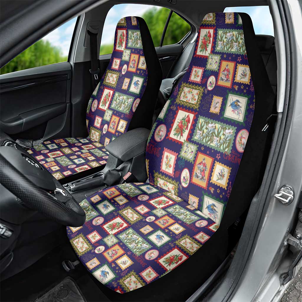 Aussie Birds Christmas La La Land Car Seat Cover Navy Blue Vintage Stamp Edition - Aussie Hoodie