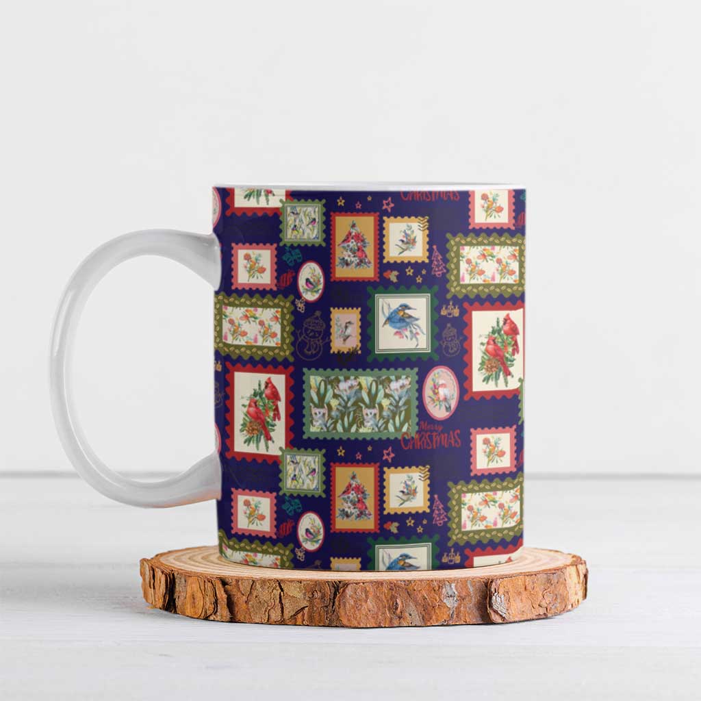Aussie Birds Christmas La La Land Ceramic Mug Navy Blue Vintage Stamp Edition - Aussie Hoodie