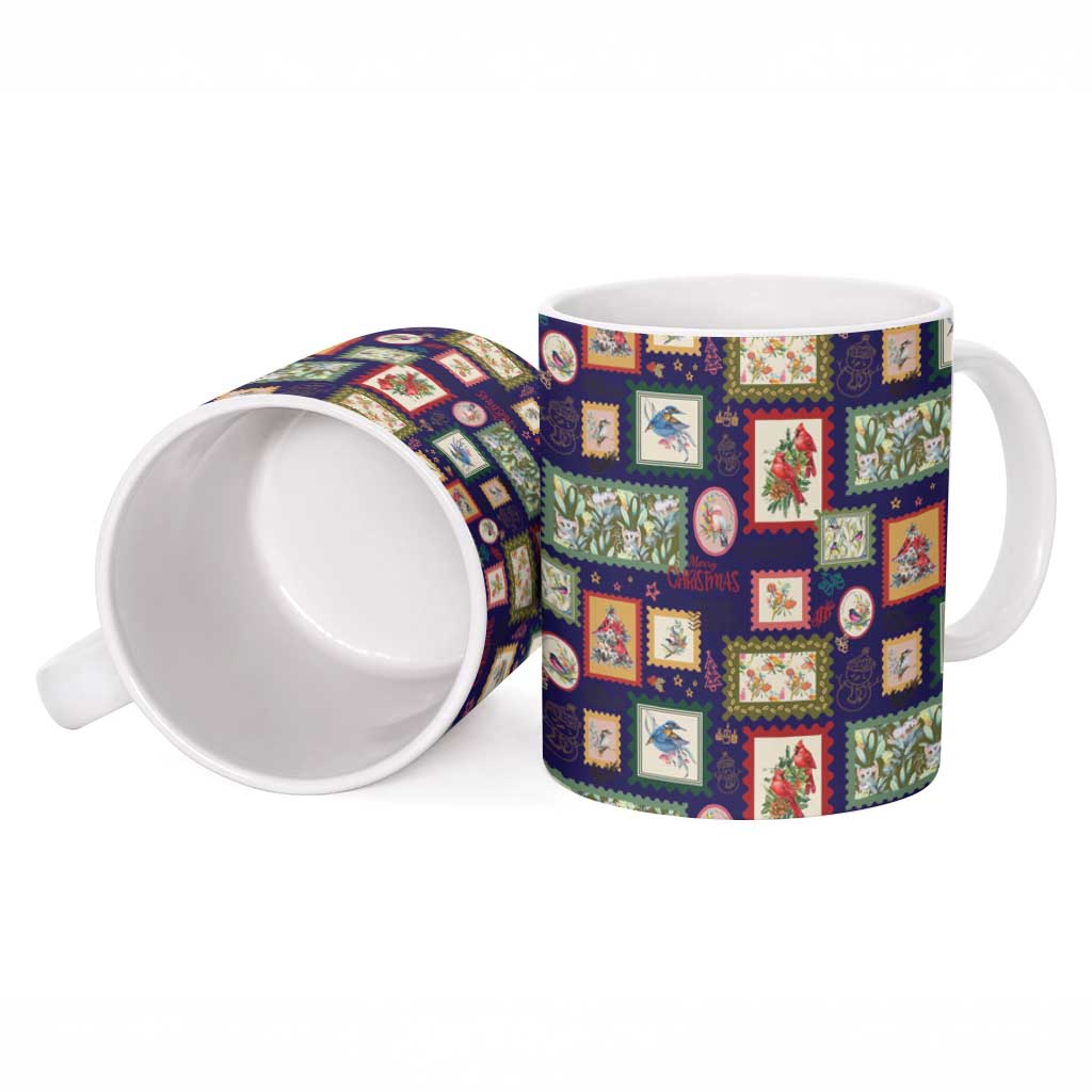 Aussie Birds Christmas La La Land Ceramic Mug Navy Blue Vintage Stamp Edition - Aussie Hoodie
