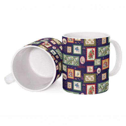 Aussie Birds Christmas La La Land Ceramic Mug Navy Blue Vintage Stamp Edition - Aussie Hoodie
