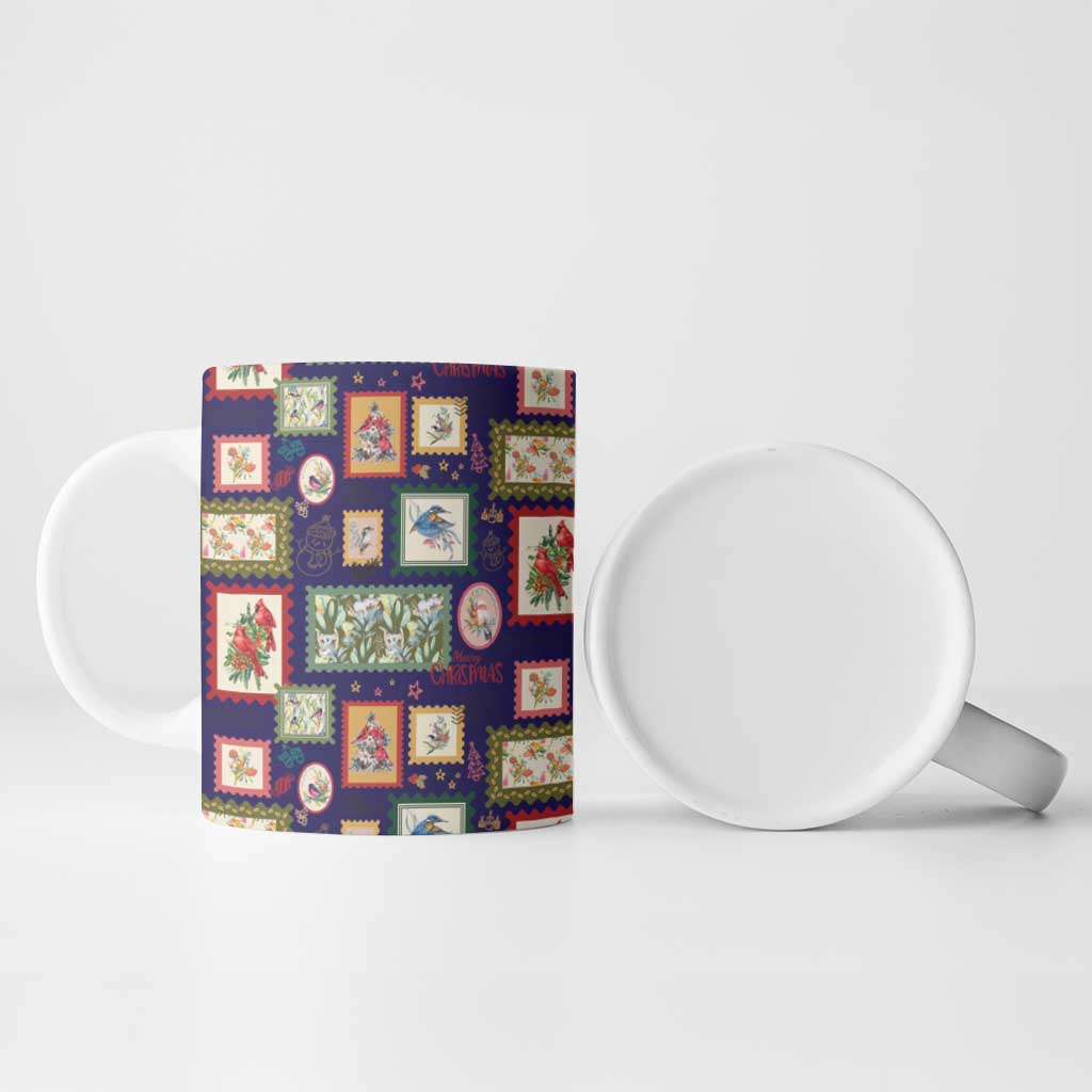 Aussie Birds Christmas La La Land Ceramic Mug Navy Blue Vintage Stamp Edition - Aussie Hoodie