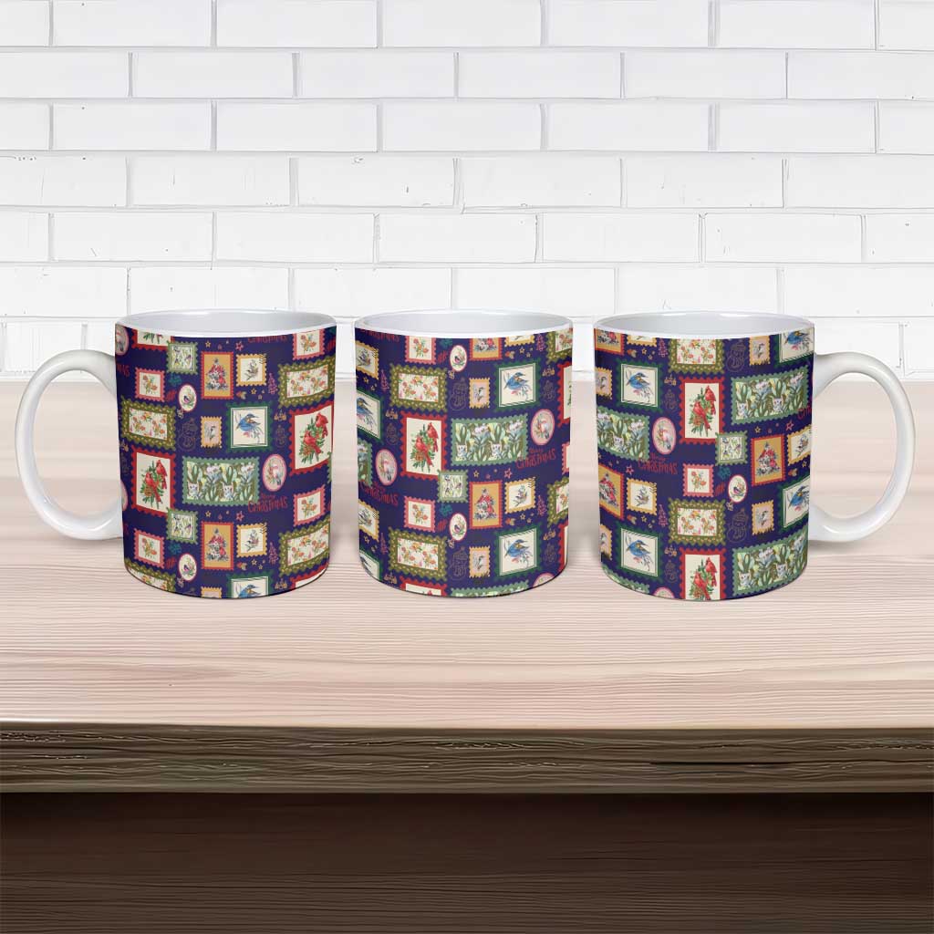 Aussie Birds Christmas La La Land Ceramic Mug Navy Blue Vintage Stamp Edition - Aussie Hoodie