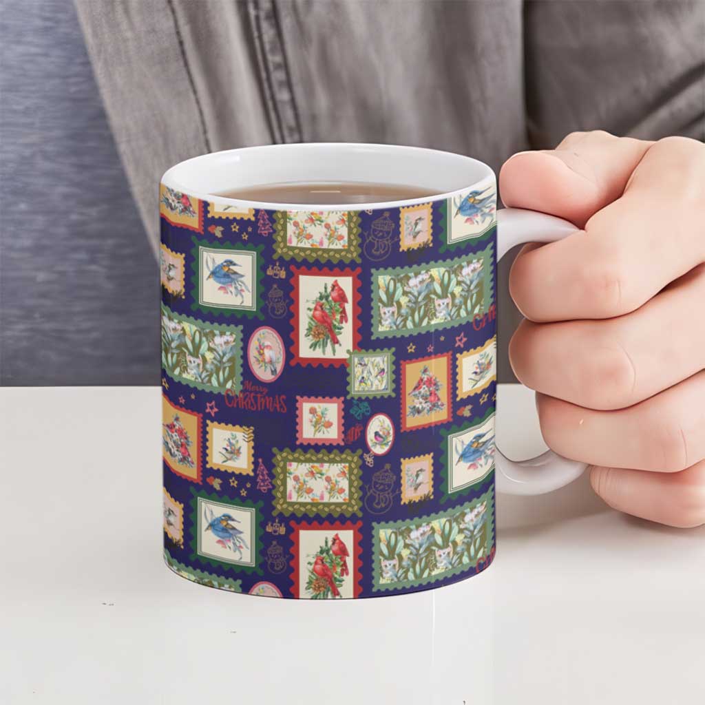 Aussie Birds Christmas La La Land Ceramic Mug Navy Blue Vintage Stamp Edition - Aussie Hoodie