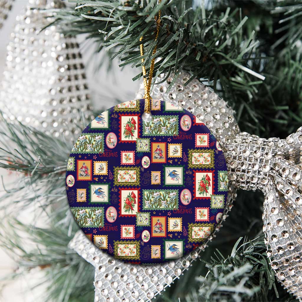 Aussie Birds Christmas La La Land Ceramic Ornament Navy Blue Vintage Stamp Edition - Aussie Hoodie