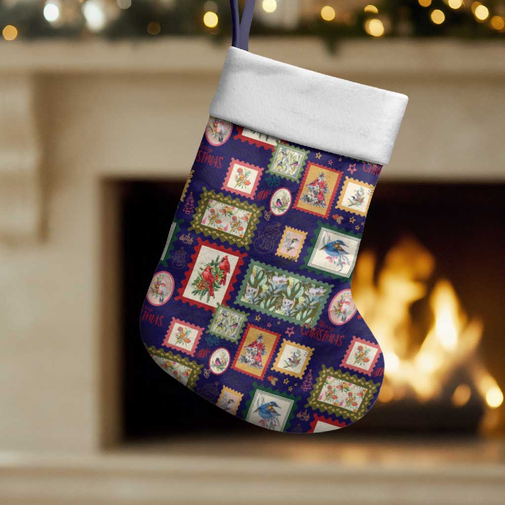 Aussie Birds Christmas La La Land Christmas Stocking Navy Blue Vintage Stamp Edition - Aussie Hoodie