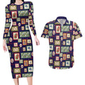 Aussie Birds Christmas La La Land Couples Matching Long Sleeve Bodycon Dress and Hawaiian Shirt Navy Blue Vintage Stamp Edition - Aussie Hoodie