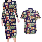 Aussie Birds Christmas La La Land Couples Matching Long Sleeve Bodycon Dress and Hawaiian Shirt Navy Blue Vintage Stamp Edition - Aussie Hoodie