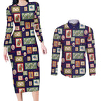 Aussie Birds Christmas La La Land Couples Matching Long Sleeve Bodycon Dress and Long Sleeve Button Shirt Navy Blue Vintage Stamp Edition - Aussie Hoodie