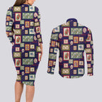 Aussie Birds Christmas La La Land Couples Matching Long Sleeve Bodycon Dress and Long Sleeve Button Shirt Navy Blue Vintage Stamp Edition - Aussie Hoodie