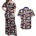 Aussie Birds Christmas La La Land Couples Matching Off Shoulder Maxi Dress and Hawaiian Shirt Navy Blue Vintage Stamp Edition - Aussie Hoodie
