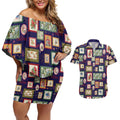 Aussie Birds Christmas La La Land Couples Matching Off Shoulder Short Dress and Hawaiian Shirt Navy Blue Vintage Stamp Edition - Aussie Hoodie