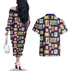 Aussie Birds Christmas La La Land Couples Matching Off The Shoulder Long Sleeve Dress and Hawaiian Shirt Navy Blue Vintage Stamp Edition - Aussie Hoodie