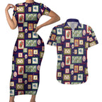 Aussie Birds Christmas La La Land Couples Matching Short Sleeve Bodycon Dress and Hawaiian Shirt Navy Blue Vintage Stamp Edition - Aussie Hoodie