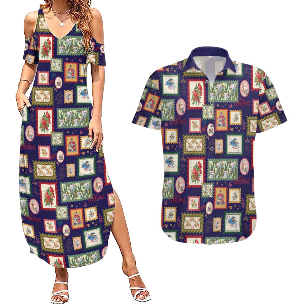 Aussie Birds Christmas La La Land Couples Matching Summer Maxi Dress and Hawaiian Shirt Navy Blue Vintage Stamp Edition - Aussie Hoodie