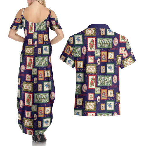Aussie Birds Christmas La La Land Couples Matching Summer Maxi Dress and Hawaiian Shirt Navy Blue Vintage Stamp Edition - Aussie Hoodie