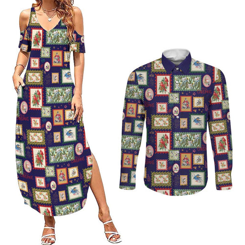 Aussie Birds Christmas La La Land Couples Matching Summer Maxi Dress and Long Sleeve Button Shirt Navy Blue Vintage Stamp Edition - Aussie Hoodie