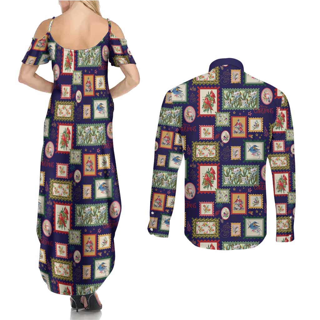 Aussie Birds Christmas La La Land Couples Matching Summer Maxi Dress and Long Sleeve Button Shirt Navy Blue Vintage Stamp Edition - Aussie Hoodie