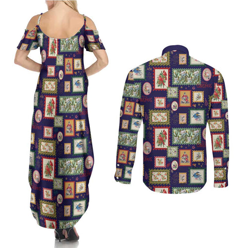 Aussie Birds Christmas La La Land Couples Matching Summer Maxi Dress and Long Sleeve Button Shirt Navy Blue Vintage Stamp Edition - Aussie Hoodie