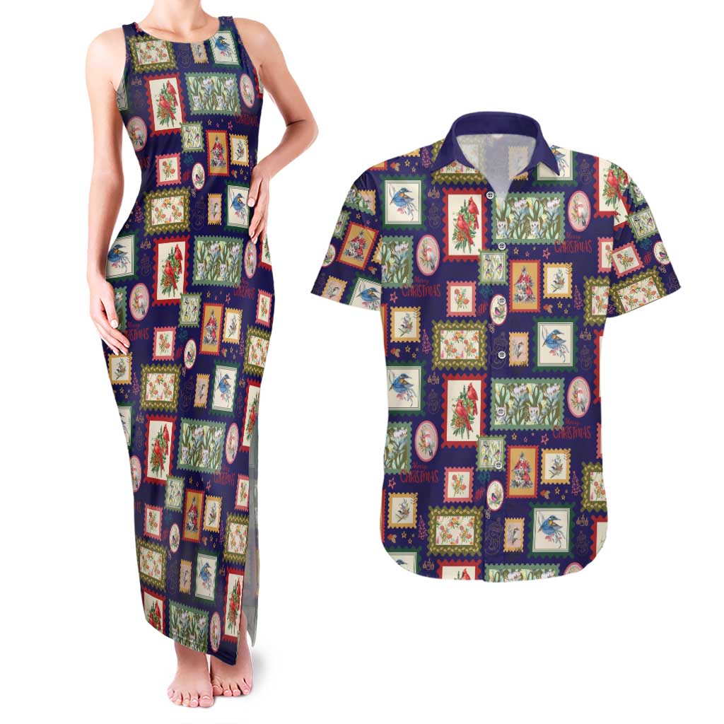 Aussie Birds Christmas La La Land Couples Matching Tank Maxi Dress and Hawaiian Shirt Navy Blue Vintage Stamp Edition - Aussie Hoodie