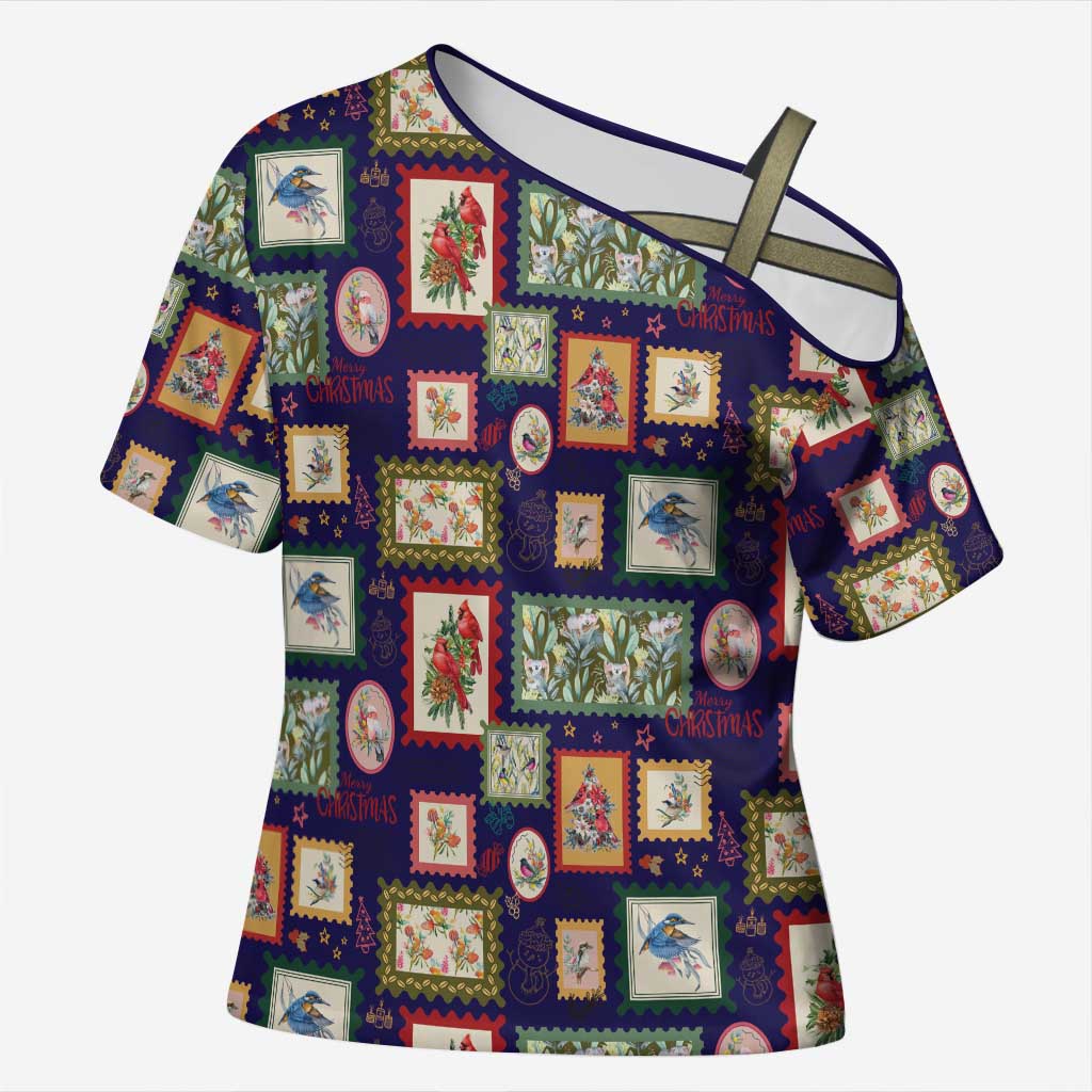 Aussie Birds Christmas La La Land Cross Shoulder Shirt Navy Blue Vintage Stamp Edition - Aussie Hoodie