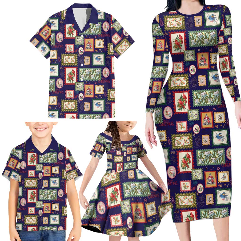Aussie Birds Christmas La La Land Family Matching Long Sleeve Bodycon Dress and Hawaiian Shirt Navy Blue Vintage Stamp Edition - Aussie Hoodie