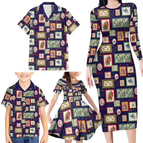 Aussie Birds Christmas La La Land Family Matching Long Sleeve Bodycon Dress and Hawaiian Shirt Navy Blue Vintage Stamp Edition - Aussie Hoodie