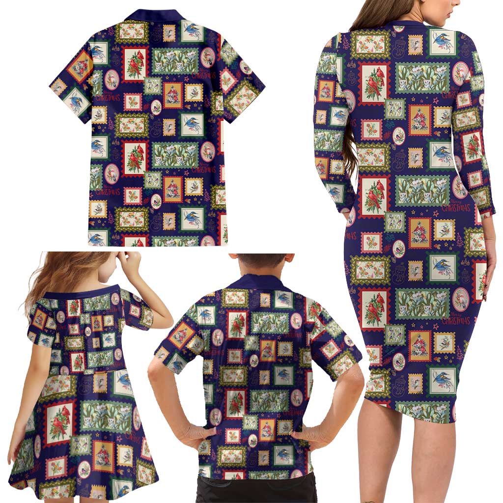 Aussie Birds Christmas La La Land Family Matching Long Sleeve Bodycon Dress and Hawaiian Shirt Navy Blue Vintage Stamp Edition - Aussie Hoodie