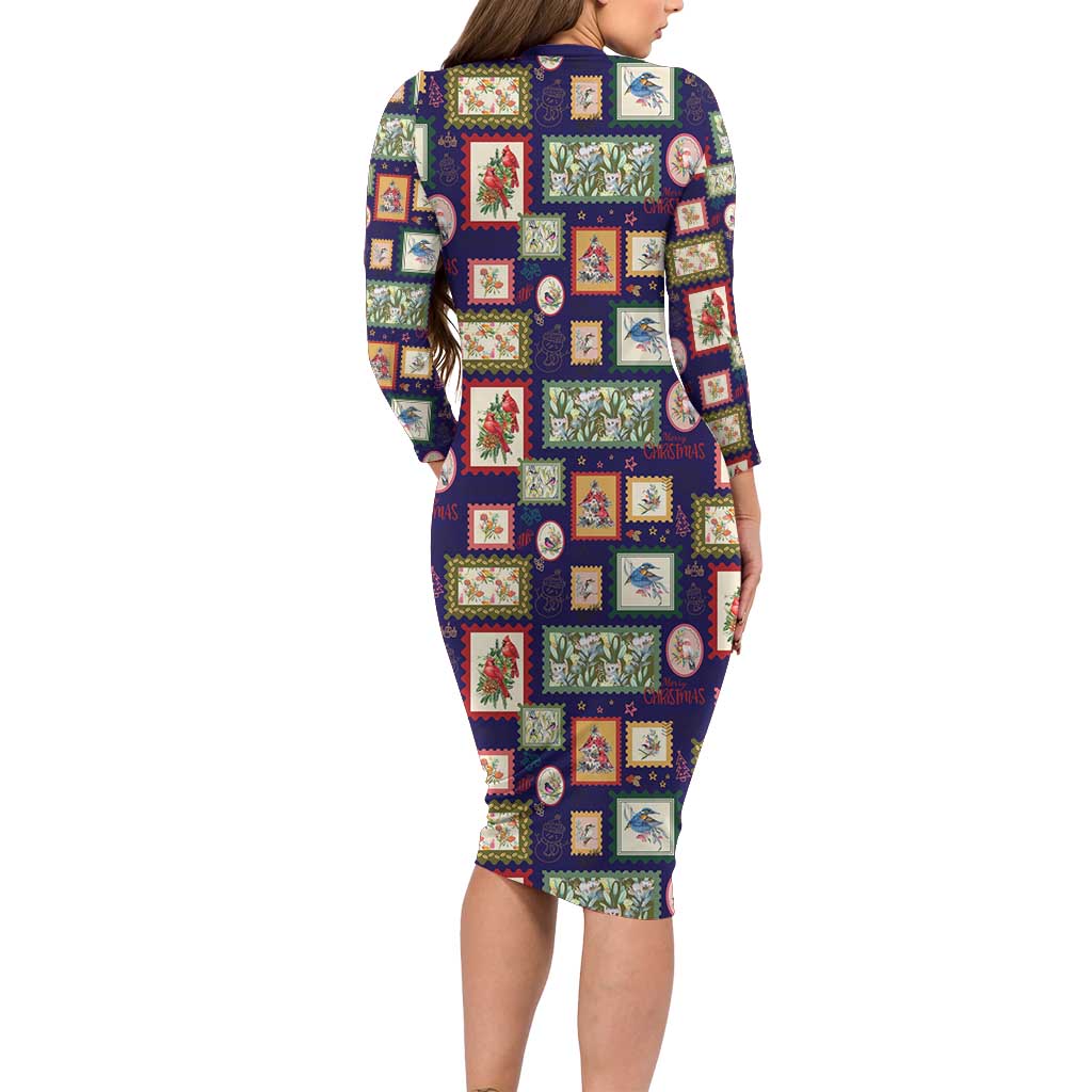 Aussie Birds Christmas La La Land Family Matching Long Sleeve Bodycon Dress and Hawaiian Shirt Navy Blue Vintage Stamp Edition - Aussie Hoodie