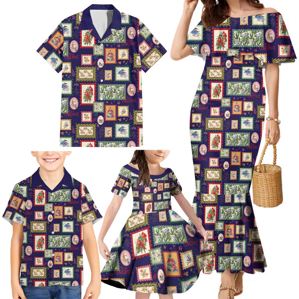 Aussie Birds Christmas La La Land Family Matching Mermaid Dress and Hawaiian Shirt Navy Blue Vintage Stamp Edition - Aussie Hoodie